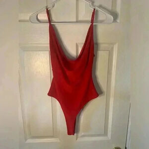 Woman's Red Lily Star Cowl Neck Adjustable Bodysuit Size Small